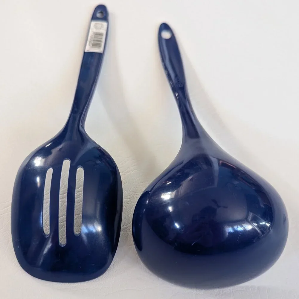 Ekco Melamine Utensil Set Blue Ladle & Slotted Spoon